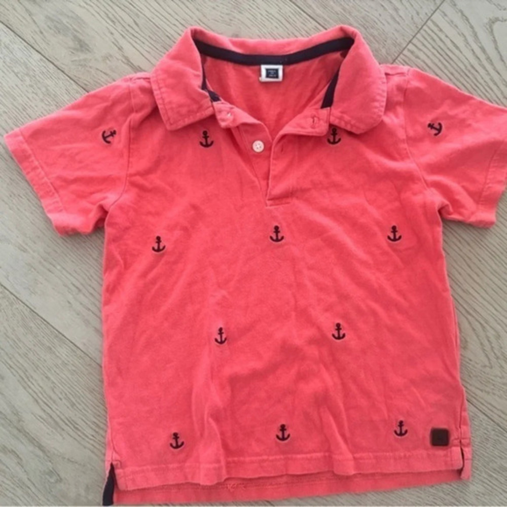 Janie and Jack reddish/pink polo with anchors size 5